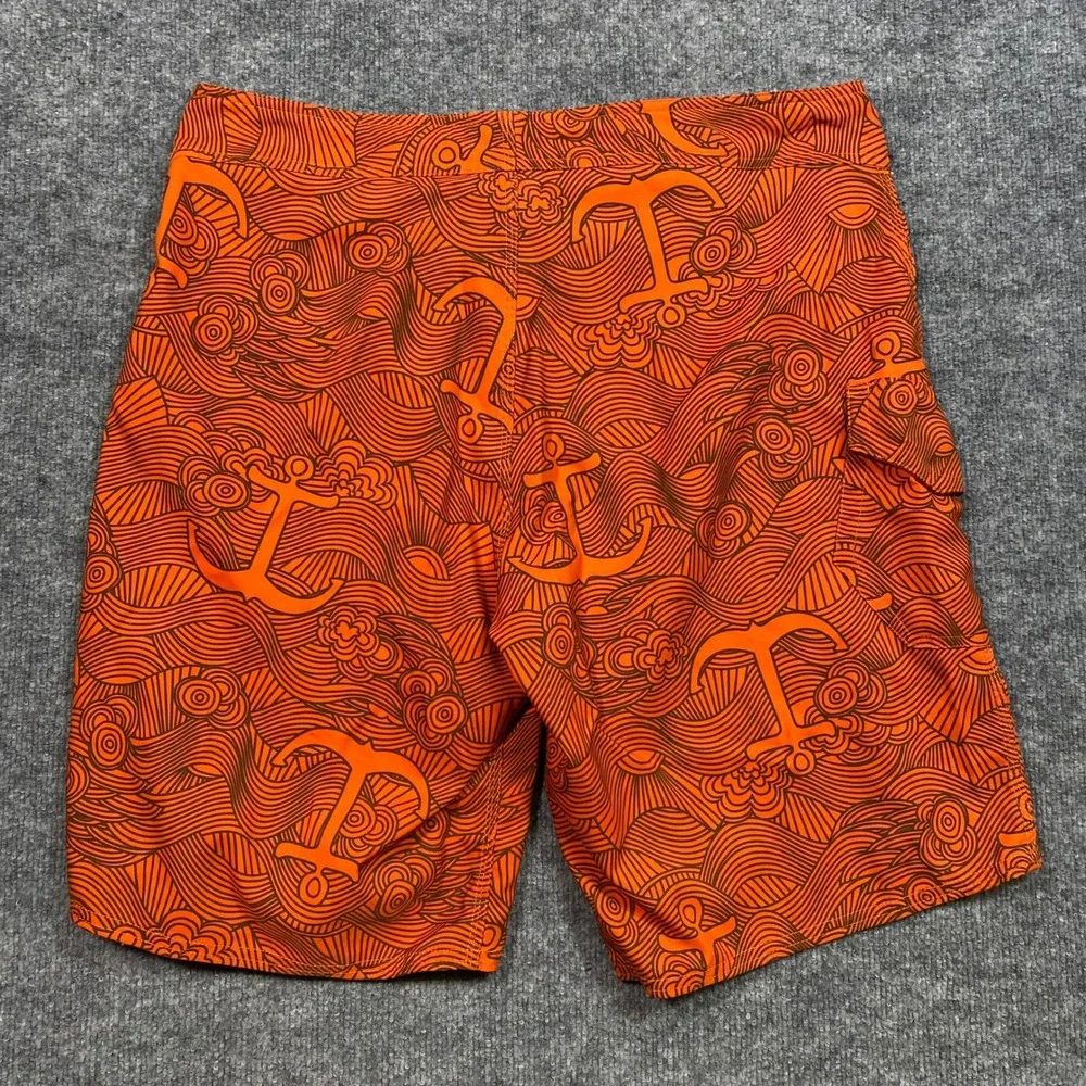 The North Face Mens Orange Anchor Wave Print Board Shorts‎ Swim Trunks Size 36